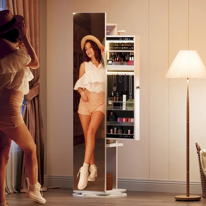 Miroir psyché armoire à bijoux blanc, autoportant, 1 personne