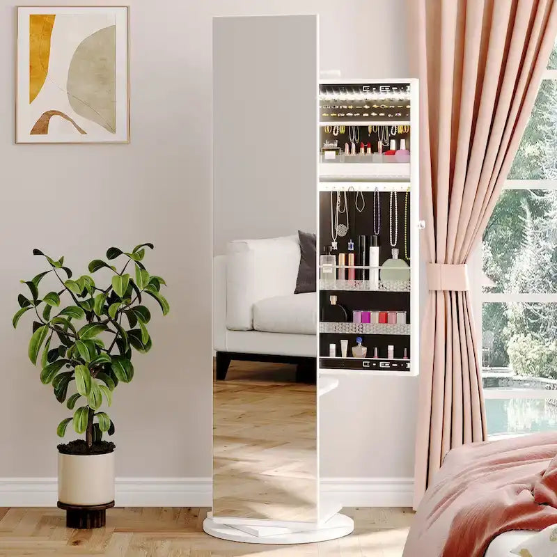 Miroir psyché armoire à bijoux blanc, autoportant, 1 personne