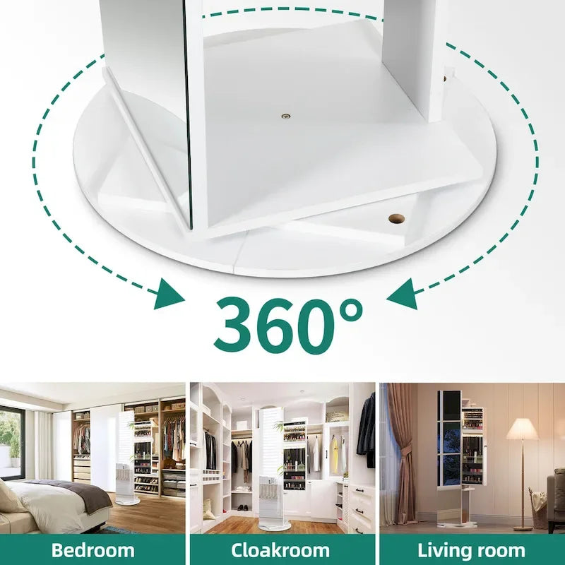 Miroir psyché armoire à bijoux blanc, autoportant, 1 personne