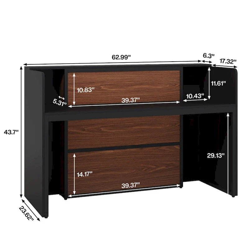 Bureau de réception blanc/marron et noir avec éclairage LED, bureau d'accueil individuel