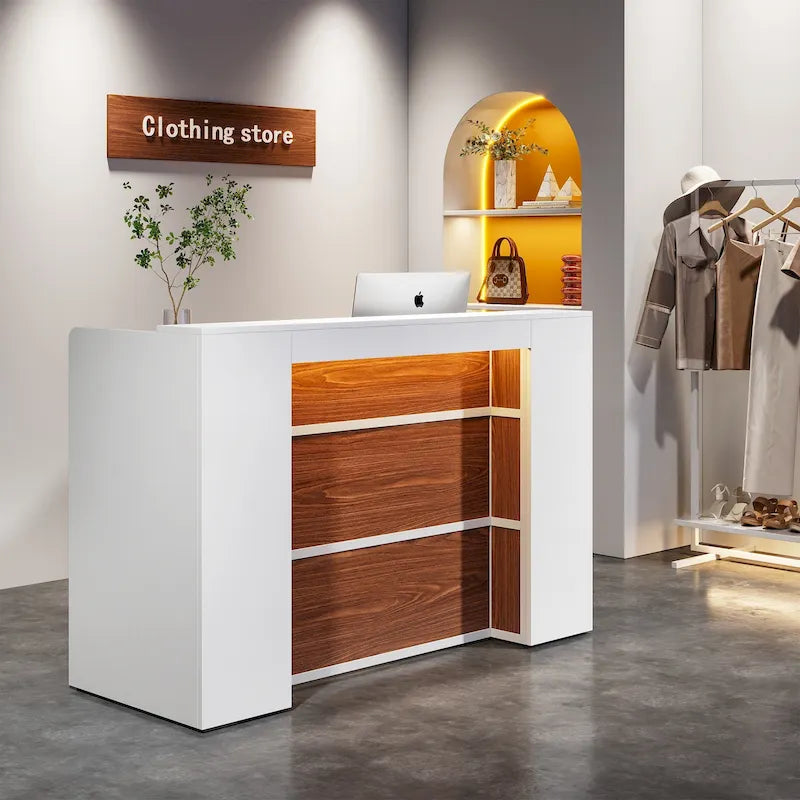 Bureau d'angle en L (1 personne) avec bande LED et panneau d'intimité, Blanc+Marron / Noir+Marron / Marron+Noir