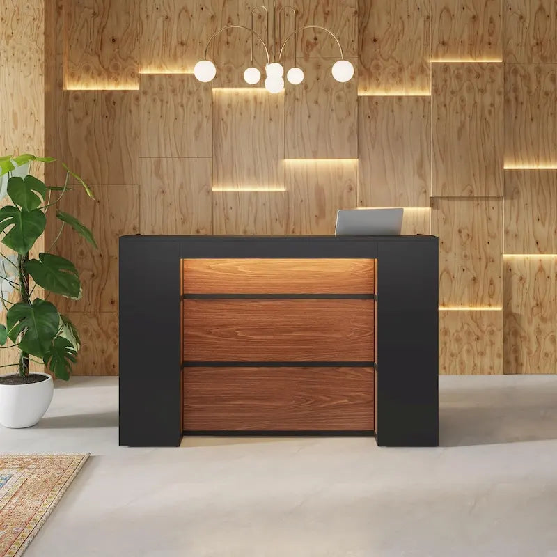 Bureau d'angle en L (1 personne) avec bande LED et panneau d'intimité, Blanc+Marron / Noir+Marron / Marron+Noir