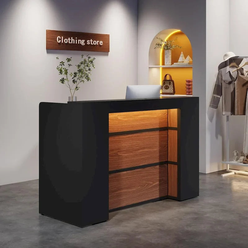 Bureau d'angle en L (1 personne) avec bande LED et panneau d'intimité, Blanc+Marron / Noir+Marron / Marron+Noir