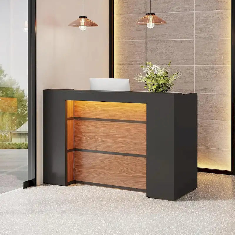 Bureau d'angle en L (1 personne) avec bande LED et panneau d'intimité, Blanc+Marron / Noir+Marron / Marron+Noir