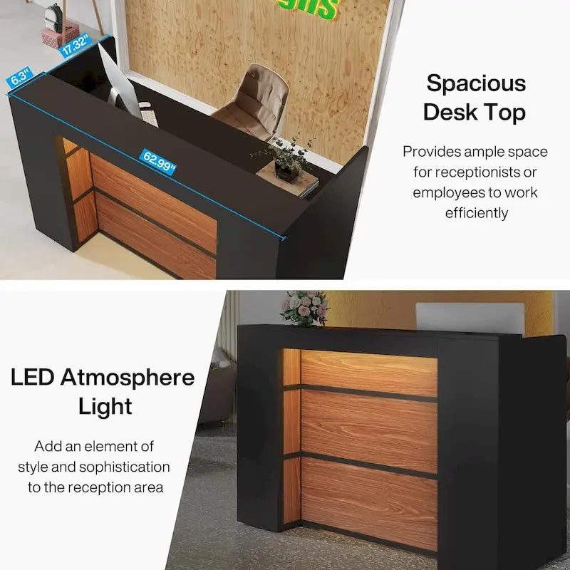 Bureau d'angle en L (1 personne) avec bande LED et panneau d'intimité, Blanc+Marron / Noir+Marron / Marron+Noir