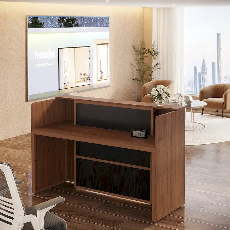 Bureau d'angle en L (1 personne) avec bande LED et panneau d'intimité, Blanc+Marron / Noir+Marron / Marron+Noir