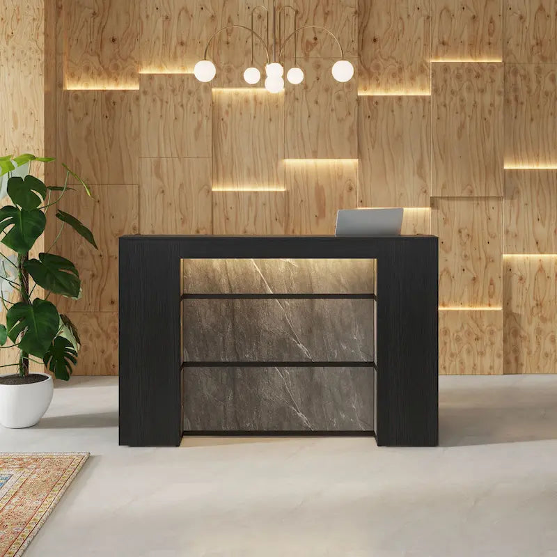Bureau d'angle en L (1 personne) avec bande LED et panneau d'intimité, Blanc+Marron / Noir+Marron / Marron+Noir