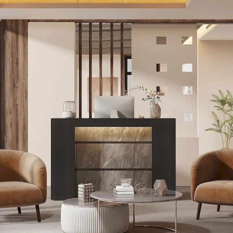 Bureau d'angle en L (1 personne) avec bande LED et panneau d'intimité, Blanc+Marron / Noir+Marron / Marron+Noir