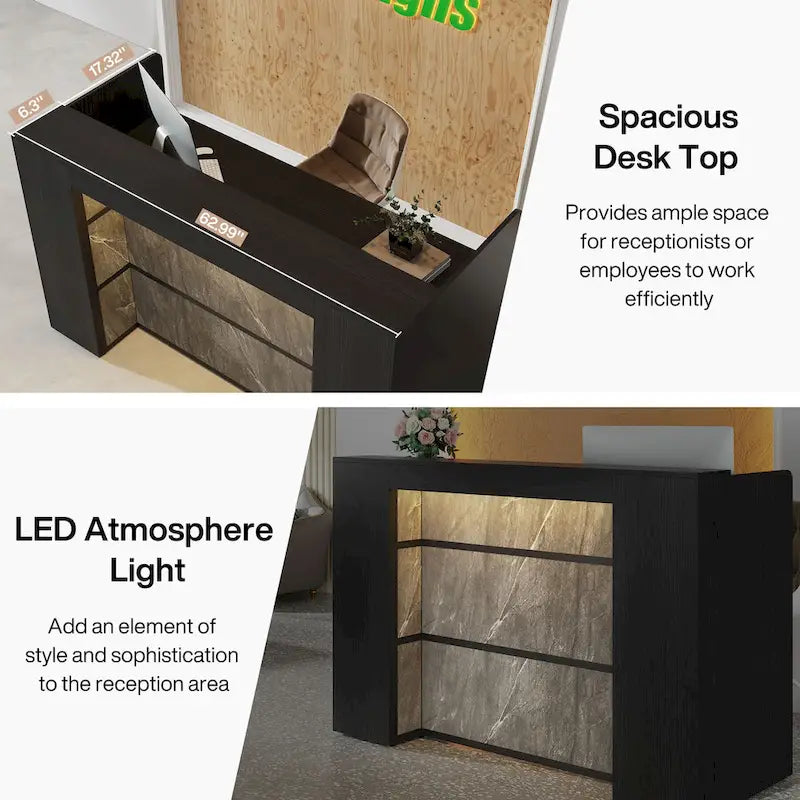 Bureau d'angle en L (1 personne) avec bande LED et panneau d'intimité, Blanc+Marron / Noir+Marron / Marron+Noir
