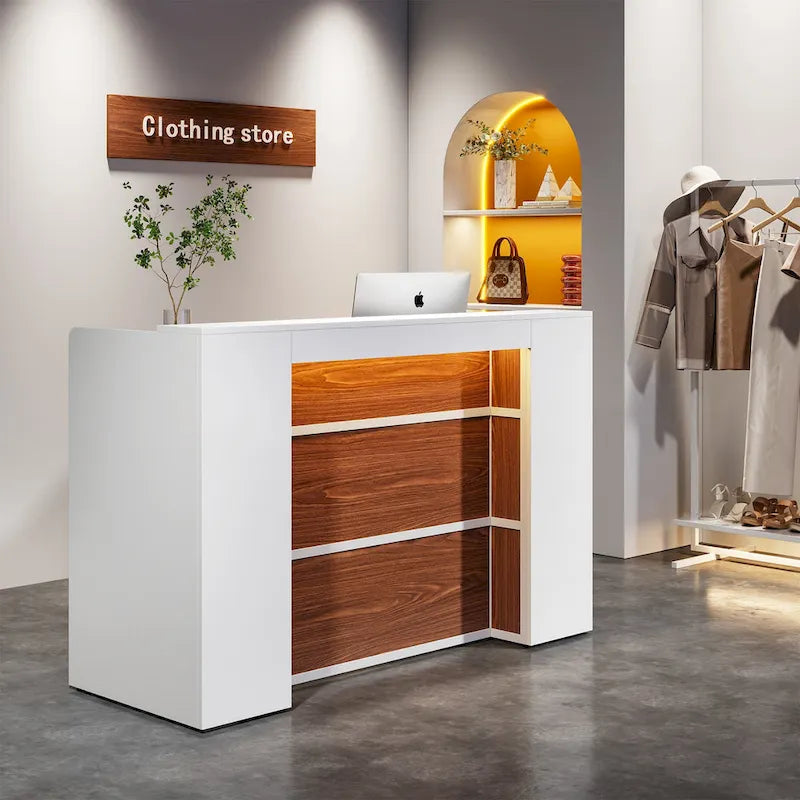 Bureau d'angle en L (1 personne) avec bande LED et panneau d'intimité, Blanc+Marron / Noir+Marron / Marron+Noir