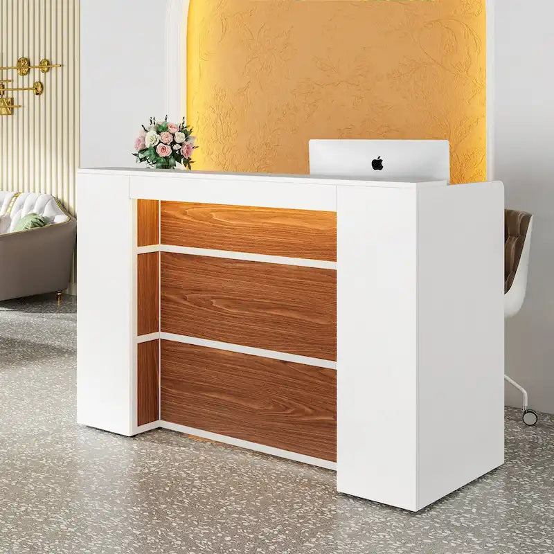 Bureau d'angle en L (1 personne) avec bande LED et panneau d'intimité, Blanc+Marron / Noir+Marron / Marron+Noir