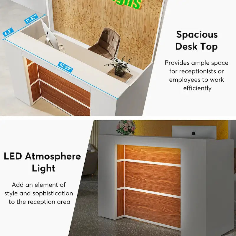 Bureau d'angle en L (1 personne) avec bande LED et panneau d'intimité, Blanc+Marron / Noir+Marron / Marron+Noir