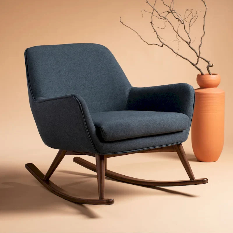 Fauteuil à bascule du milieu du siècle, Gris clair / Avoine / Bleu marine, Lin, 1 place