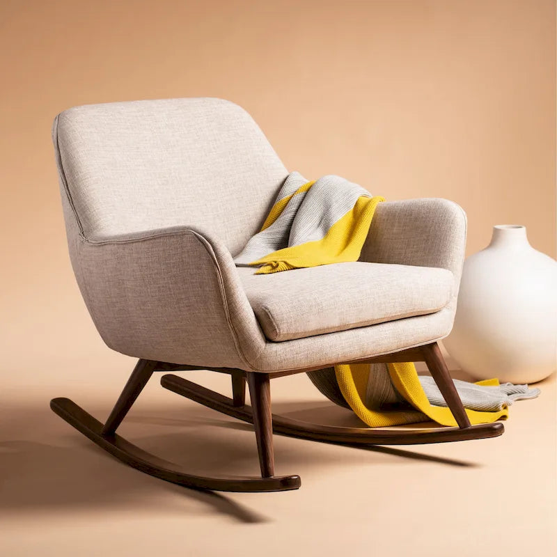 Fauteuil à bascule du milieu du siècle, Gris clair / Avoine / Bleu marine, Lin, 1 place