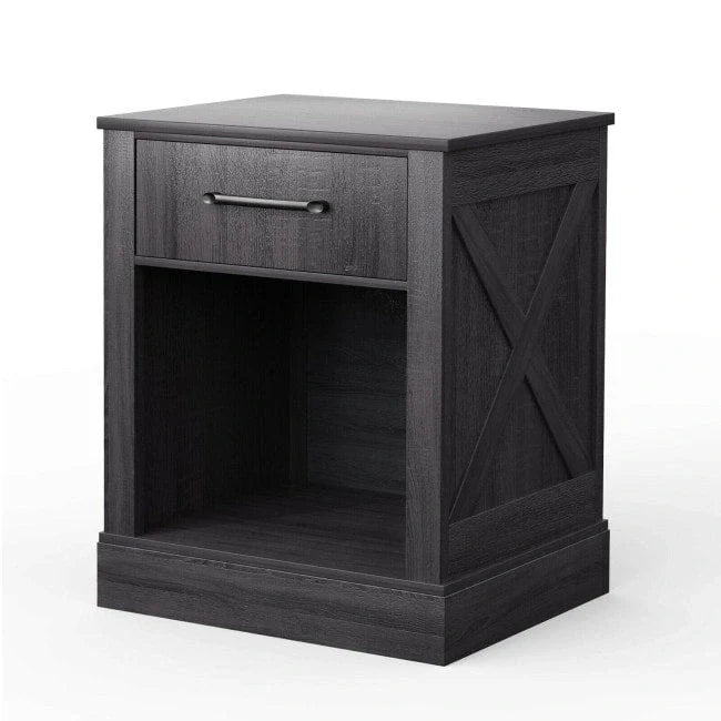 Table de chevet rustique avec tiroir et étagère (naturel/marron/noir), 1 personne