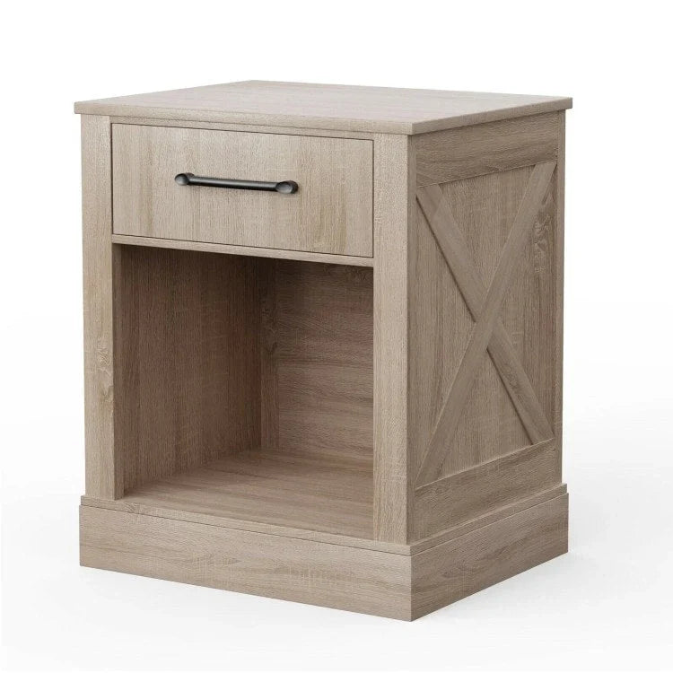 Table de chevet rustique avec tiroir et étagère (naturel/marron/noir), 1 personne