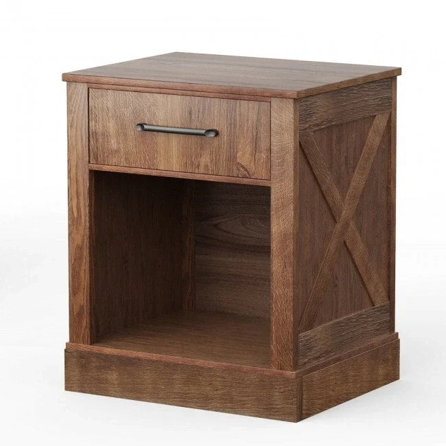Table de chevet rustique avec tiroir et étagère (naturel/marron/noir), 1 personne