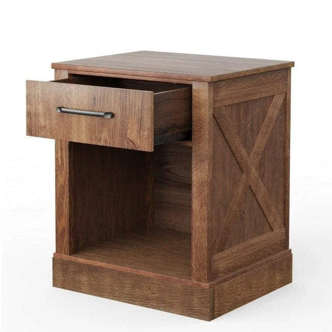 Table de chevet rustique avec tiroir et étagère (naturel/marron/noir), 1 personne