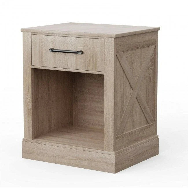 Table de chevet rustique avec tiroir et étagère (naturel/marron/noir), 1 personne
