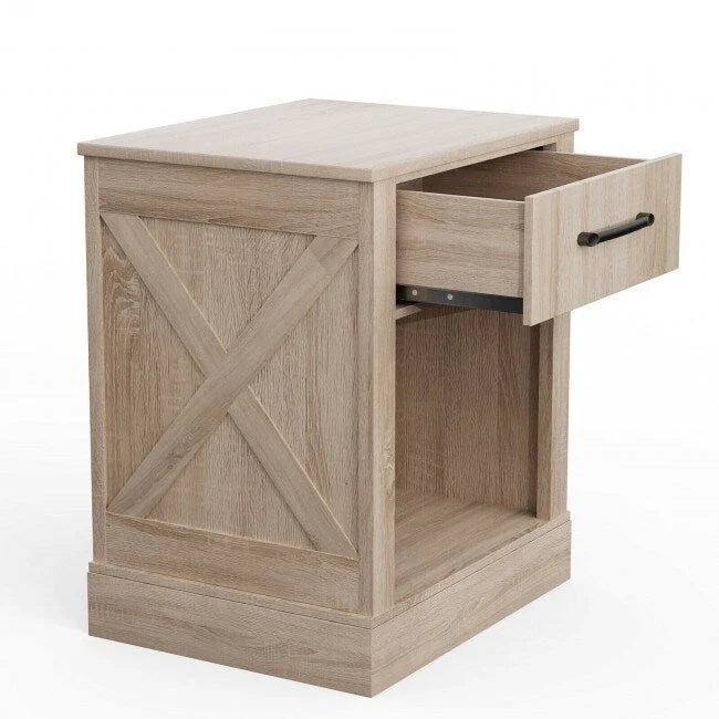 Table de chevet rustique avec tiroir et étagère (naturel/marron/noir), 1 personne