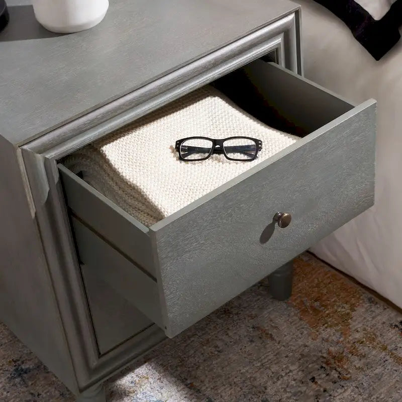 Table de chevet à 2 tiroirs Teal Foncé / Gris Cendré, 56 cm (L) x 56 cm (P) x 66 cm (H), Unité