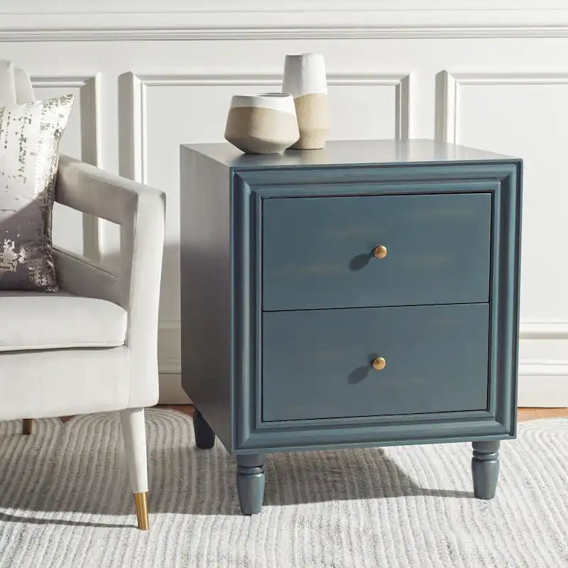 Table de chevet à 2 tiroirs Teal Foncé / Gris Cendré, 56 cm (L) x 56 cm (P) x 66 cm (H), Unité