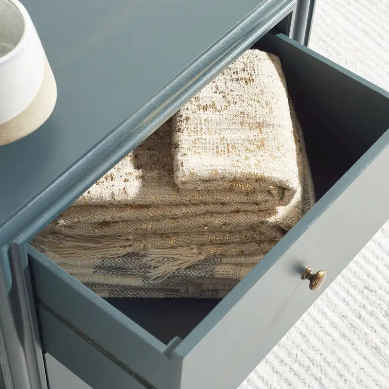Table de chevet à 2 tiroirs Teal Foncé / Gris Cendré, 56 cm (L) x 56 cm (P) x 66 cm (H), Unité