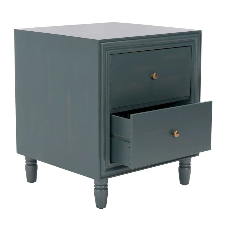 Table de chevet à 2 tiroirs Teal Foncé / Gris Cendré, 56 cm (L) x 56 cm (P) x 66 cm (H), Unité