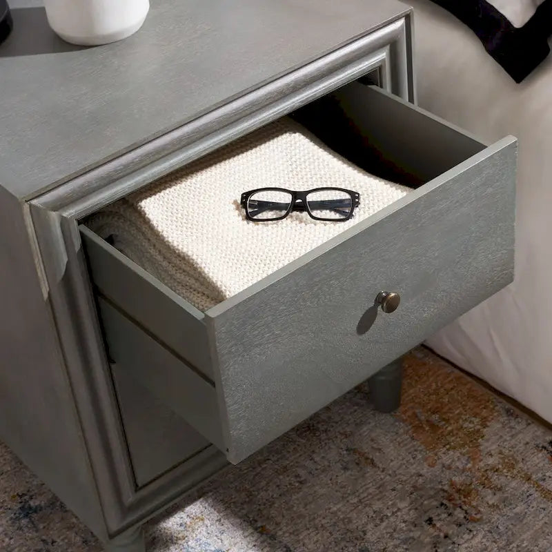 Table de chevet à 2 tiroirs Teal Foncé / Gris Cendré, 56 cm (L) x 56 cm (P) x 66 cm (H), Unité