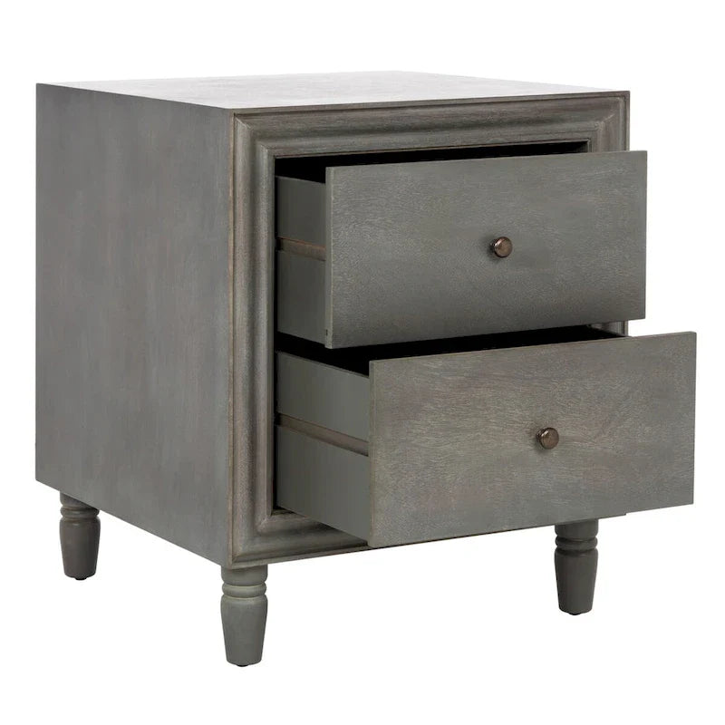 Table de chevet à 2 tiroirs Teal Foncé / Gris Cendré, 56 cm (L) x 56 cm (P) x 66 cm (H), Unité