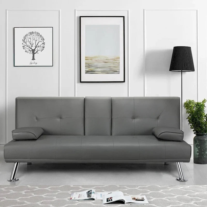 Canapé-lit futon en similicuir, inclinable, 3 places – Noir / Marron / Gris / Expresso / Blanc
