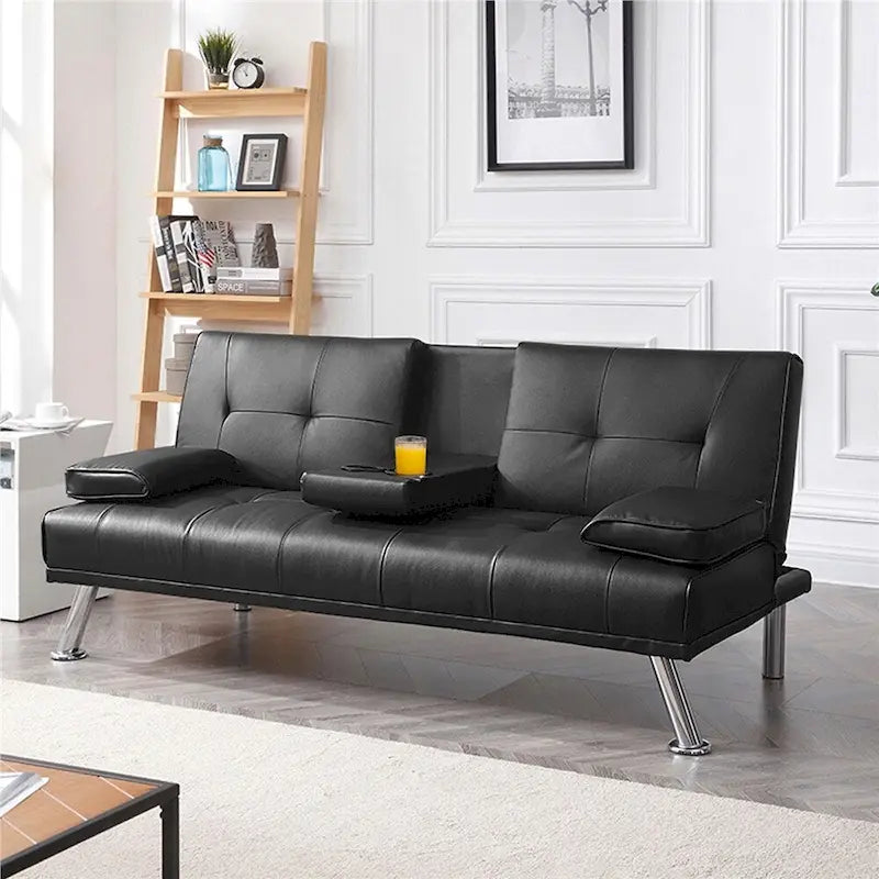 Canapé-lit futon en similicuir, inclinable, 3 places – Noir / Marron / Gris / Expresso / Blanc