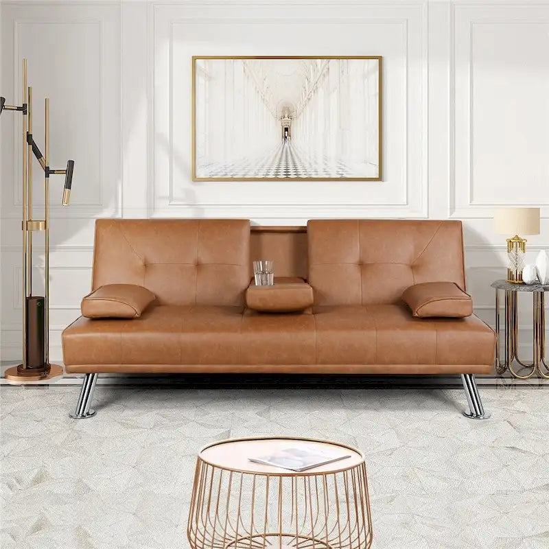 Canapé-lit futon en similicuir, inclinable, 3 places – Noir / Marron / Gris / Expresso / Blanc