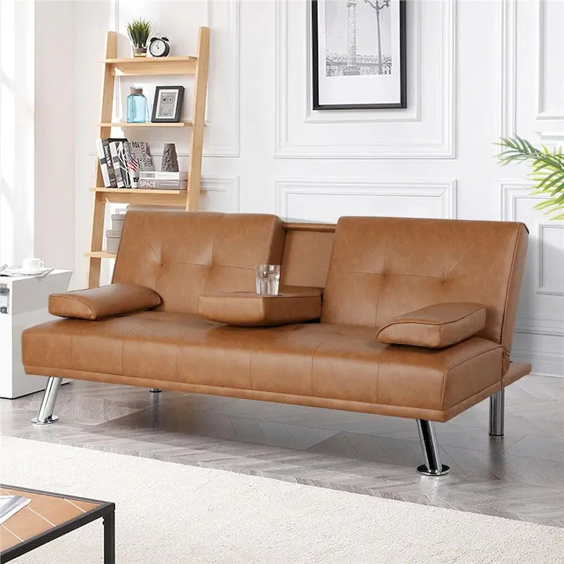 Canapé-lit futon en similicuir, inclinable, 3 places – Noir / Marron / Gris / Expresso / Blanc