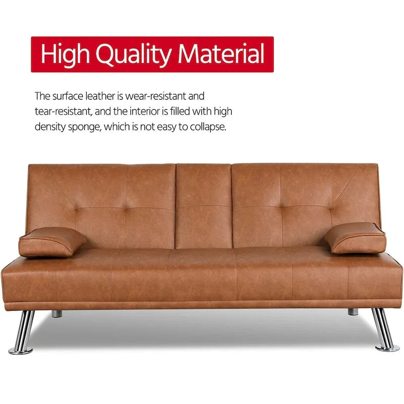 Canapé-lit futon en similicuir, inclinable, 3 places – Noir / Marron / Gris / Expresso / Blanc
