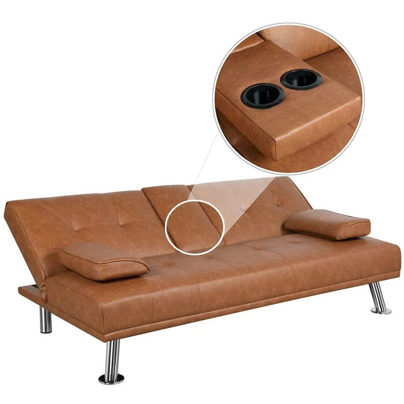 Canapé-lit futon en similicuir, inclinable, 3 places – Noir / Marron / Gris / Expresso / Blanc