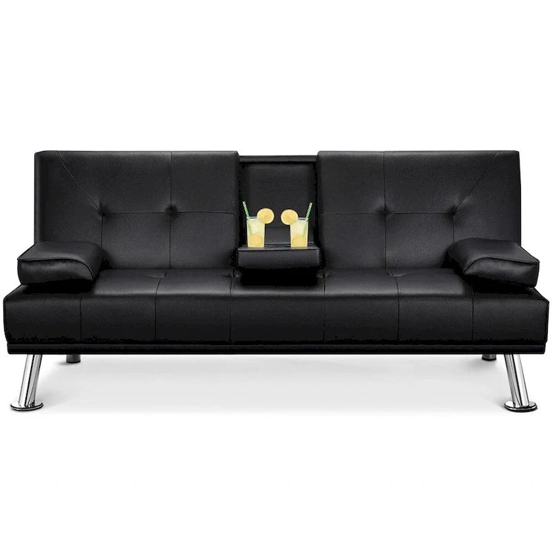 Canapé-lit futon en similicuir, inclinable, 3 places – Noir / Marron / Gris / Expresso / Blanc