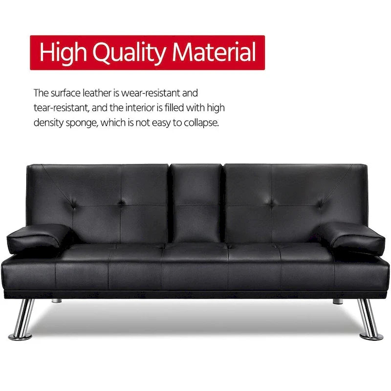 Canapé-lit futon en similicuir, inclinable, 3 places – Noir / Marron / Gris / Expresso / Blanc