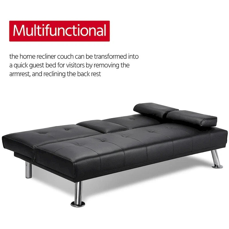 Canapé-lit futon en similicuir, inclinable, 3 places – Noir / Marron / Gris / Expresso / Blanc