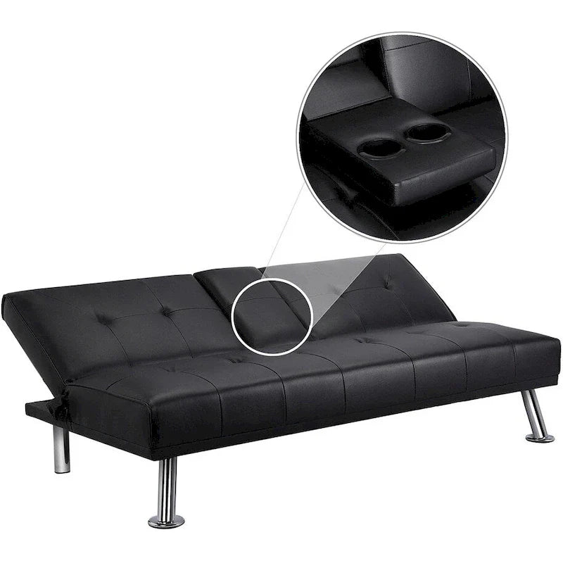 Canapé-lit futon en similicuir, inclinable, 3 places – Noir / Marron / Gris / Expresso / Blanc