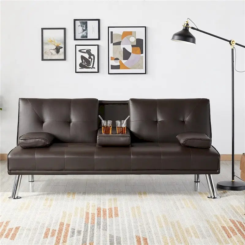 Canapé-lit futon en similicuir, inclinable, 3 places – Noir / Marron / Gris / Expresso / Blanc