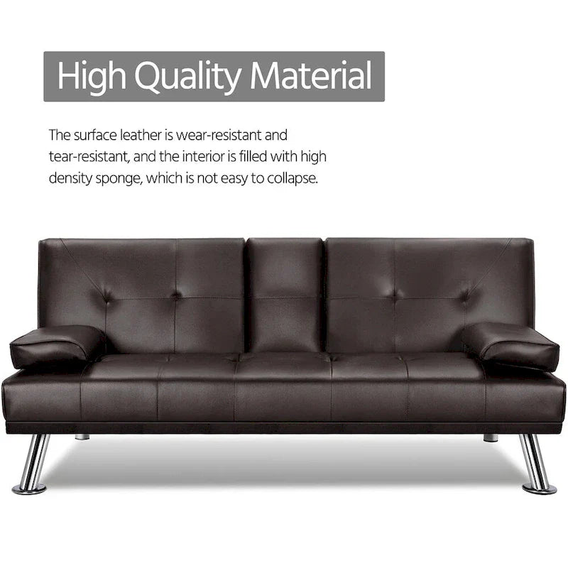 Canapé-lit futon en similicuir, inclinable, 3 places – Noir / Marron / Gris / Expresso / Blanc