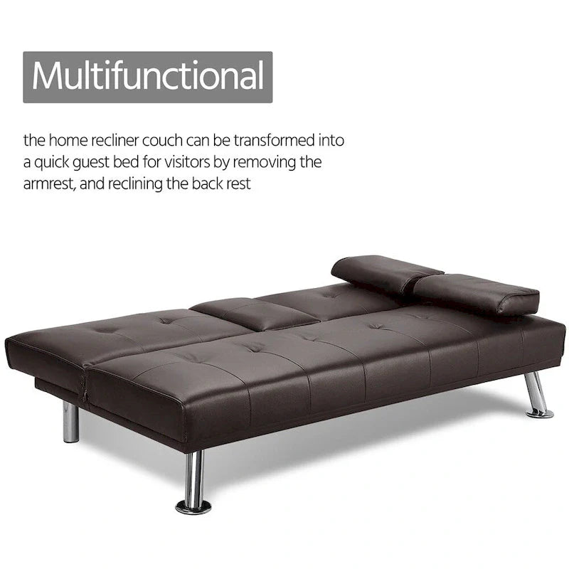 Canapé-lit futon en similicuir, inclinable, 3 places – Noir / Marron / Gris / Expresso / Blanc