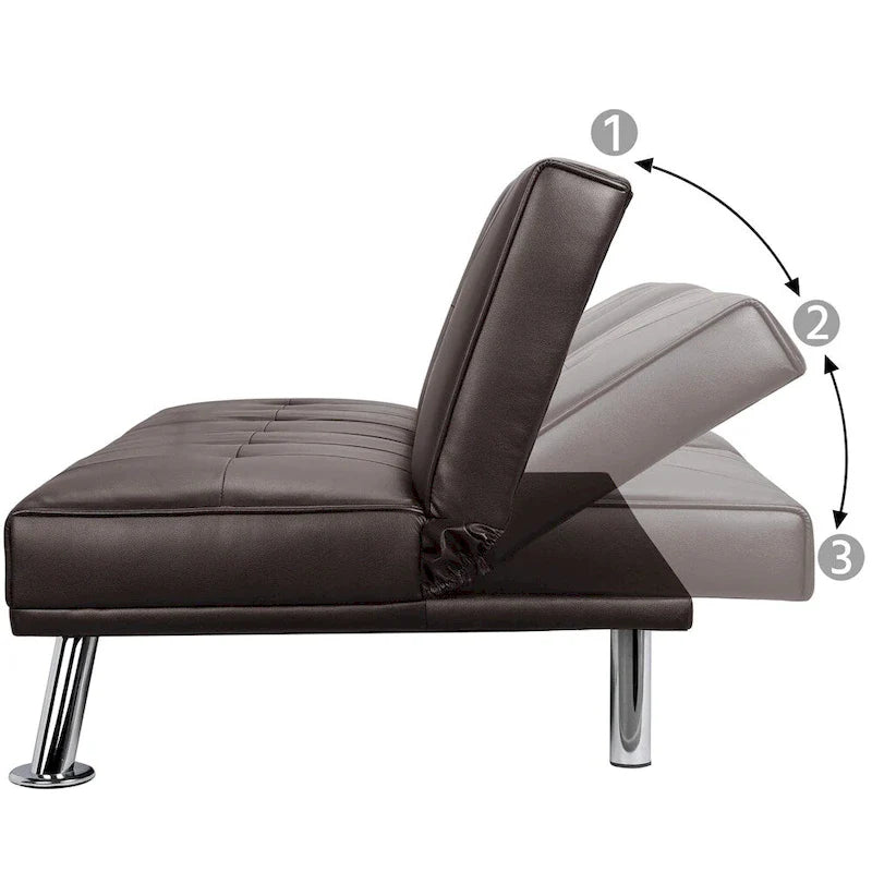 Canapé-lit futon en similicuir, inclinable, 3 places – Noir / Marron / Gris / Expresso / Blanc