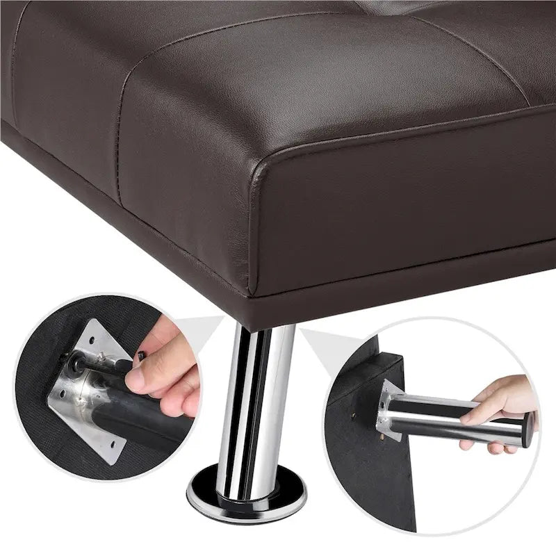 Canapé-lit futon en similicuir, inclinable, 3 places – Noir / Marron / Gris / Expresso / Blanc
