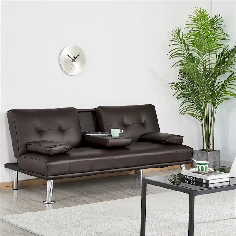 Canapé-lit futon en similicuir, inclinable, 3 places – Noir / Marron / Gris / Expresso / Blanc