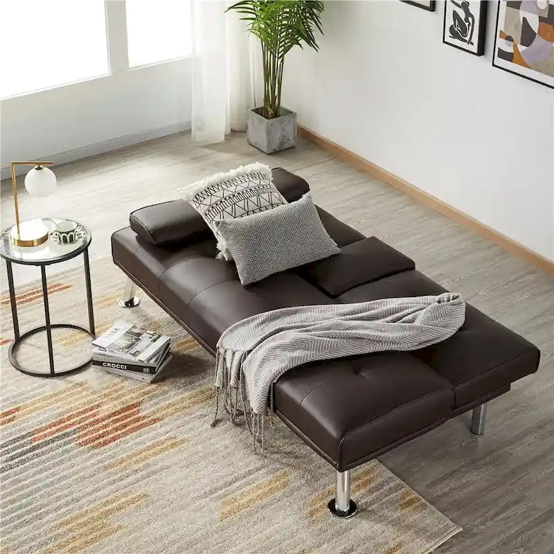 Canapé-lit futon en similicuir, inclinable, 3 places – Noir / Marron / Gris / Expresso / Blanc