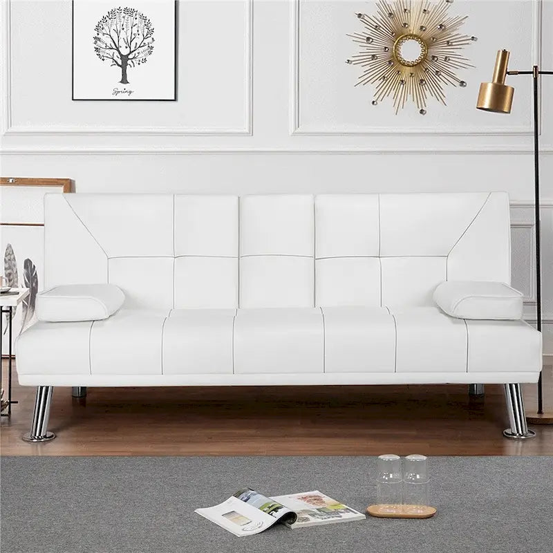 Canapé-lit futon en similicuir, inclinable, 3 places – Noir / Marron / Gris / Expresso / Blanc
