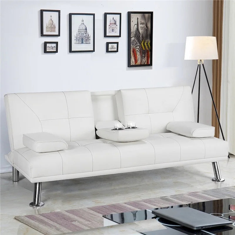Canapé-lit futon en similicuir, inclinable, 3 places – Noir / Marron / Gris / Expresso / Blanc