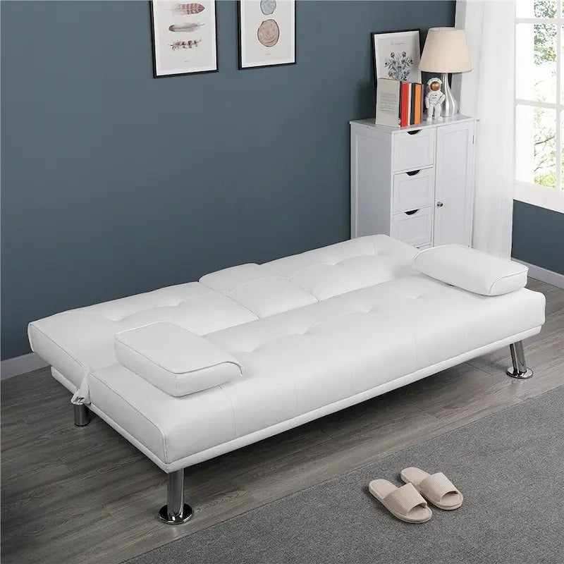 Canapé-lit futon en similicuir, inclinable, 3 places – Noir / Marron / Gris / Expresso / Blanc